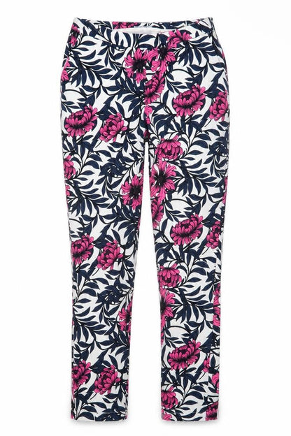 Front view of Atmosphere women’s pink geometric trousers, size UK 6, 27-inch leg