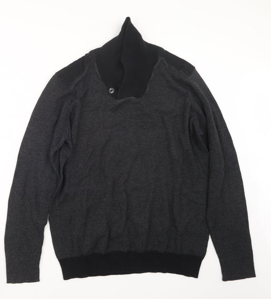 F&F Mens Black  Knit Pullover Jumper Size L