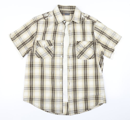 Trait Mens Brown Plaid   Button-Up Size M