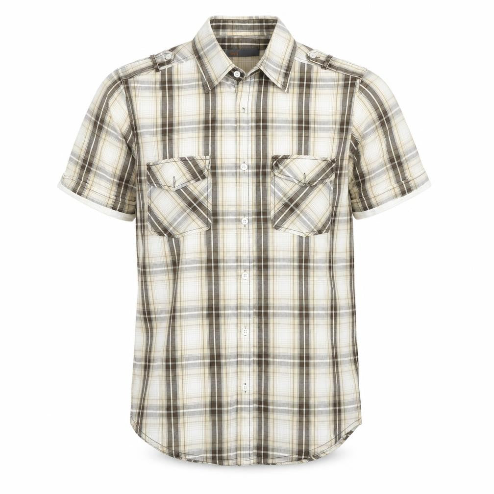 Mens UK Size M Trait Brown  Button-Up Short Sleeve Casual Shirt