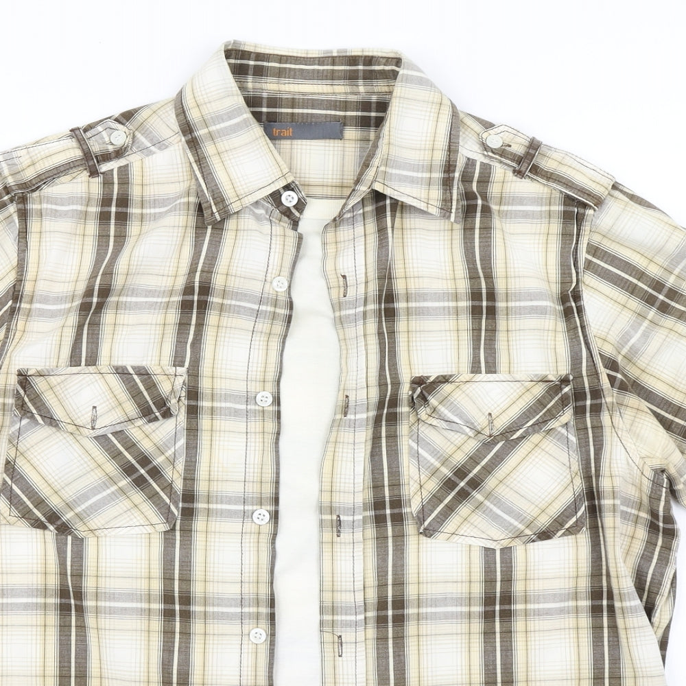 Mens UK Size M Trait Brown  Button-Up Short Sleeve Casual Shirt