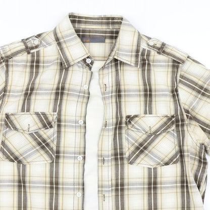 Mens UK Size M Trait Brown  Button-Up Short Sleeve Casual Shirt