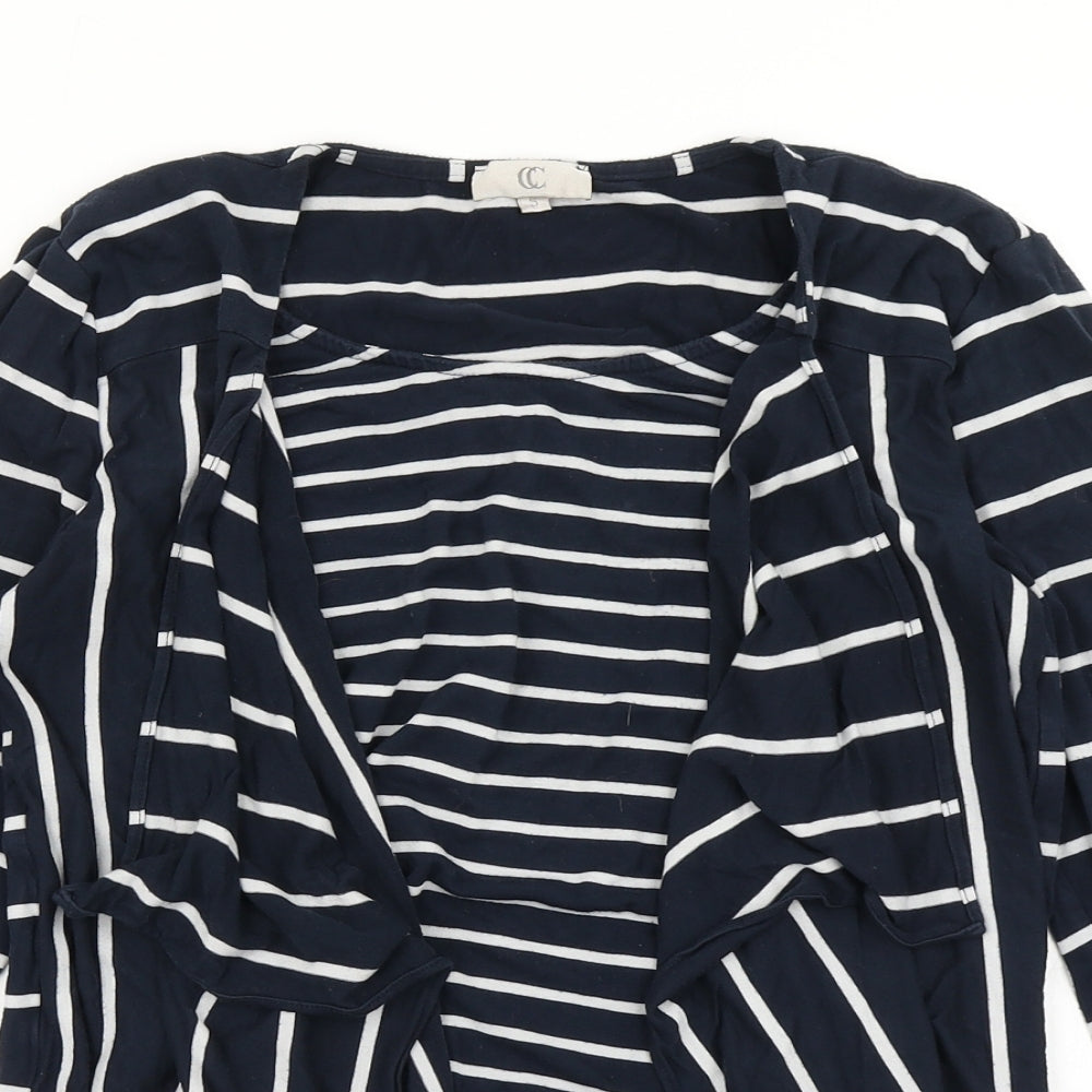 CC Womens Blue Striped  Basic T-Shirt Size S  - With cardigan