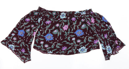 Womens UK Size 10 Diffuse Purple Cropped Blouse