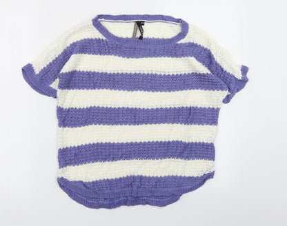 Intuition Womens Purple Striped Knit Pullover Jumper Size 12
