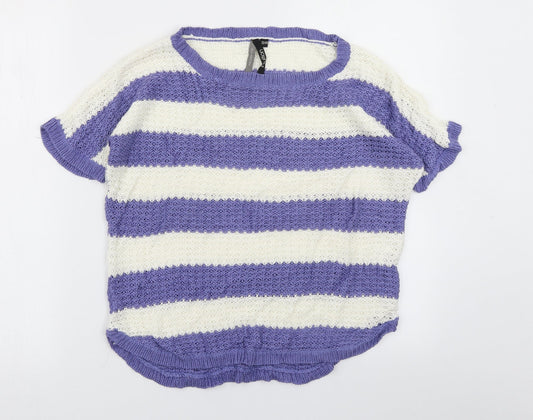 Intuition Womens Purple Striped Knit Pullover Jumper Size 12