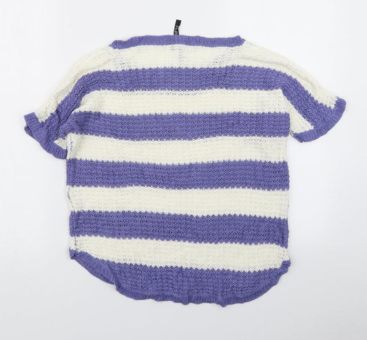 Intuition Womens Purple Striped Knit Pullover Jumper Size 12