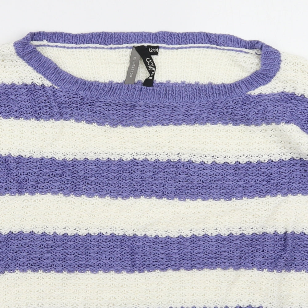 Intuition Womens Purple Striped Knit Pullover Jumper Size 12