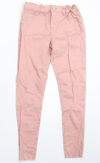 Denim & Co. Girls Pink  Denim Skinny Jeans Size 11-12 Years - Distressed