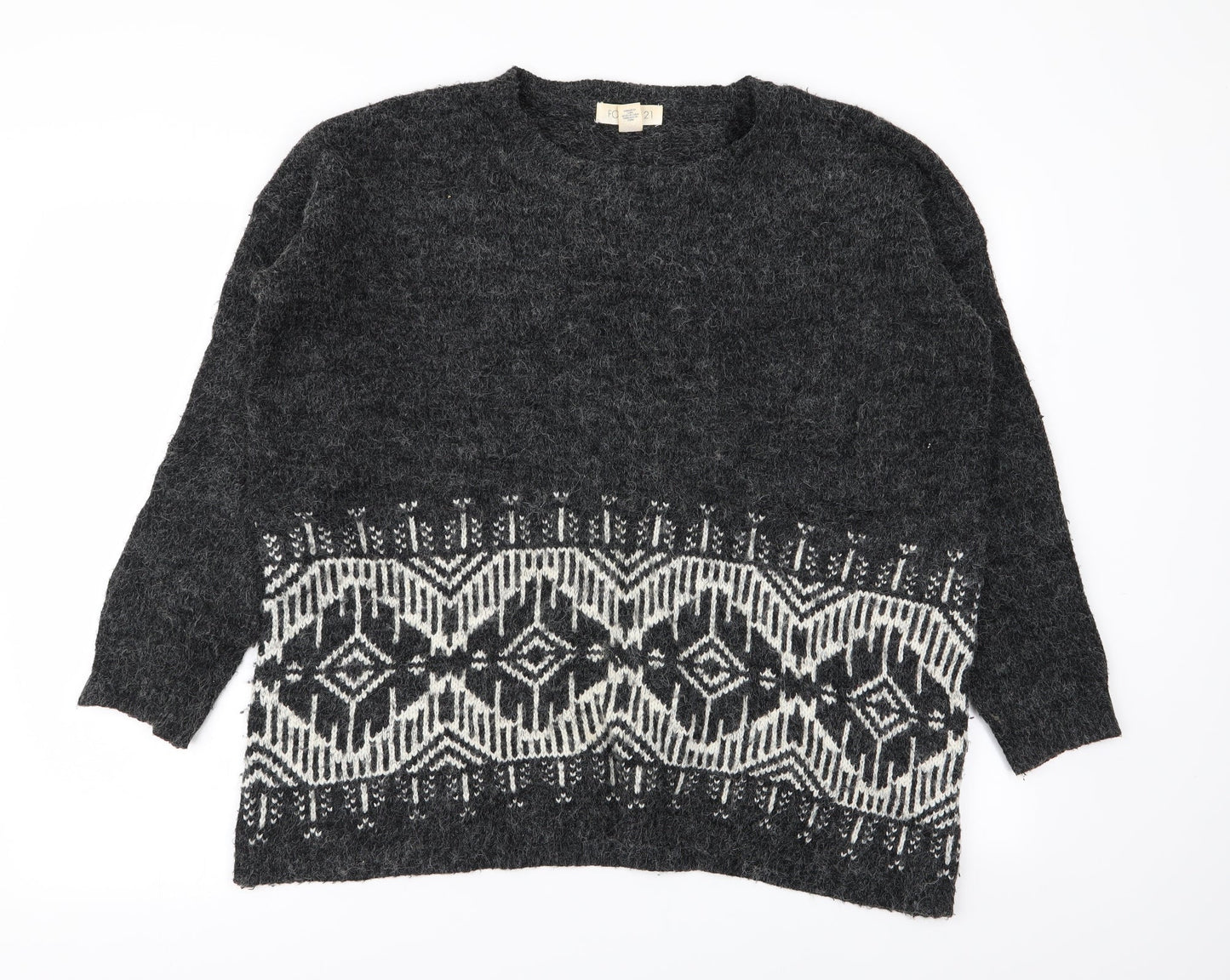 FOREVER 21 Womens Grey Geometric  Pullover Jumper Size L