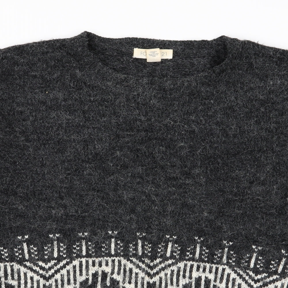 FOREVER 21 Womens Grey Geometric  Pullover Jumper Size L