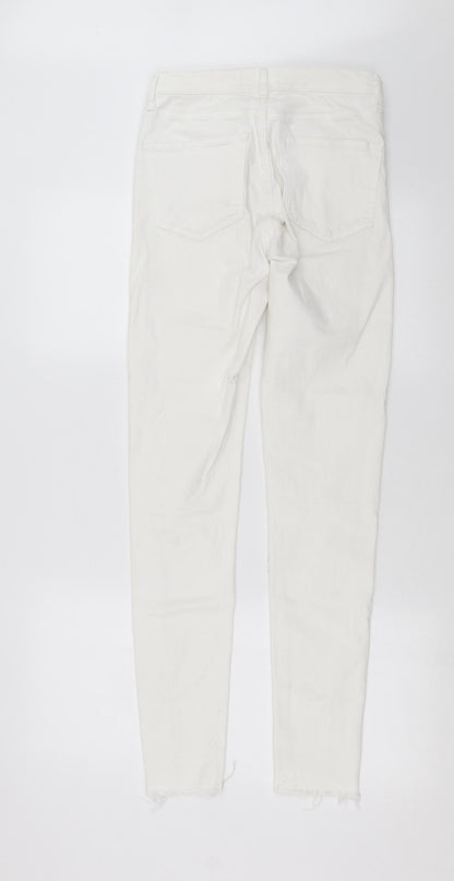Topshop Womens White  Denim Skinny Jeans Size 28 in L30 in - Distressed hem