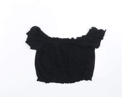 Womens UK Size 8 New Look Black Cropped T-Shirt