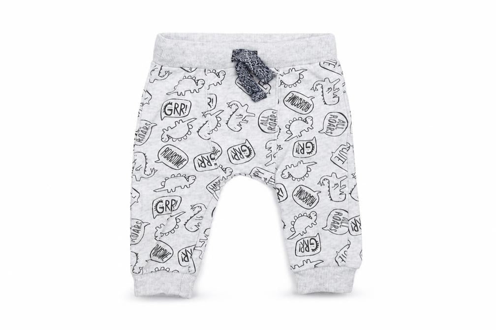 Front view of F&F Baby Grey Jogger Trousers, size 3-6, Months - DInosaur