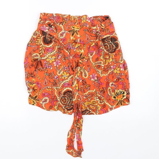 Dorothy Perkins Womens Orange Paisley  Paperbag Shorts Size 8