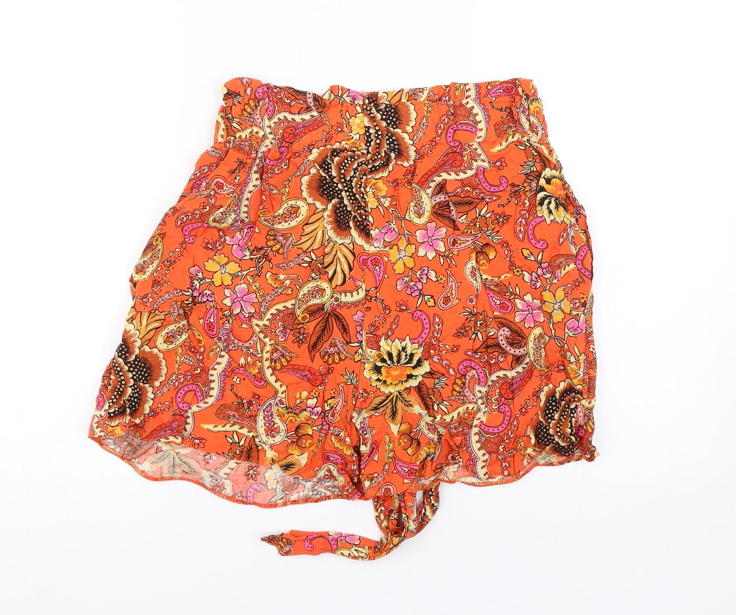 Dorothy Perkins Womens Orange Paisley  Paperbag Shorts Size 8