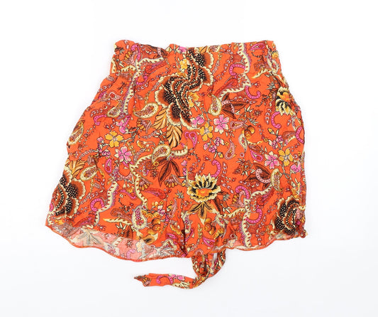 Dorothy Perkins Womens Orange Paisley  Paperbag Shorts Size 8