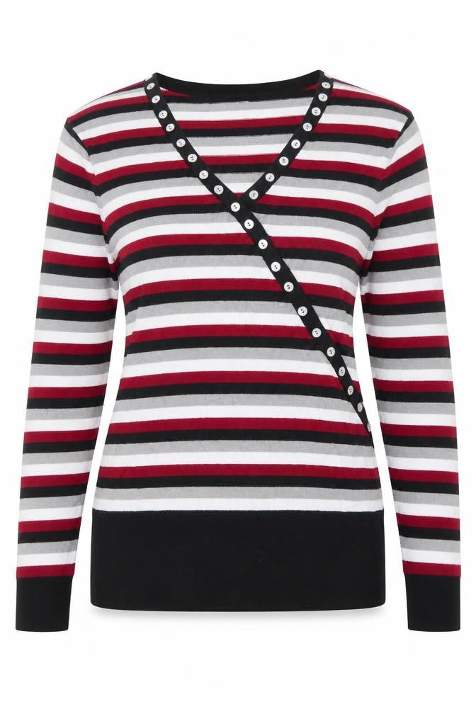 Country Casuals Womens Red Striped Pullover Jumper Size S
