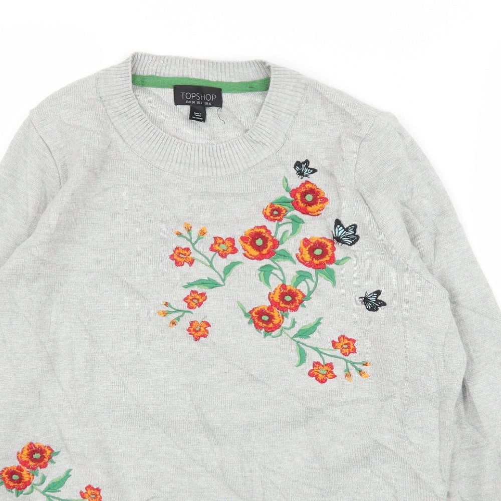 Womens UK Size 6 Topshop Grey Pullover Jumper
