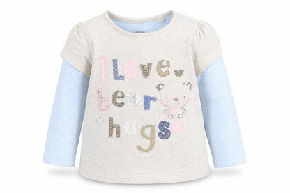 Front view of Tu Baby Beige Basic T-Shirt, size 12-18, Months - I Love Bear Hugs