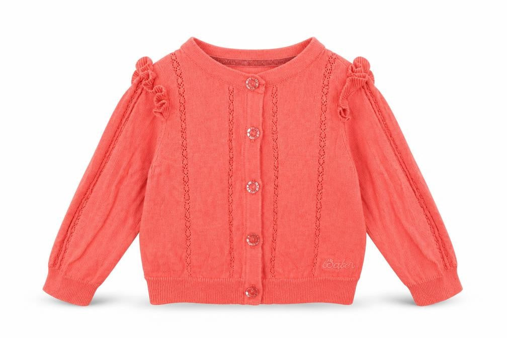 Front view of Baker Baby Baby Red Cardigan Jumper, size 3-6, Months