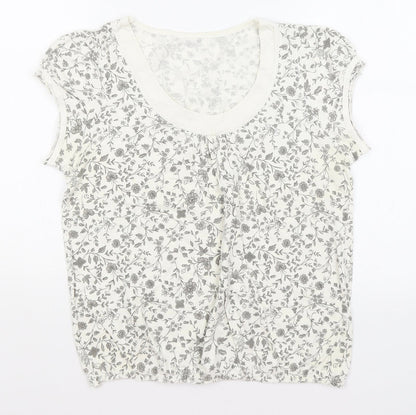 Preworn Womens White Floral  Basic T-Shirt Size M
