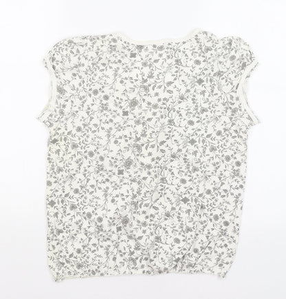 Preworn Womens White Floral  Basic T-Shirt Size M