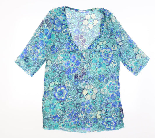 Papaya Womens Green Floral  Basic T-Shirt Size 12