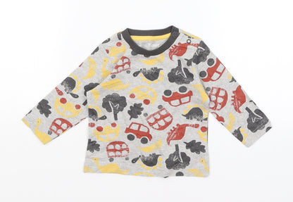 Nutmeg Baby Grey   Basic T-Shirt Size 3-6 Months  - Dinosaurs & Vehicles