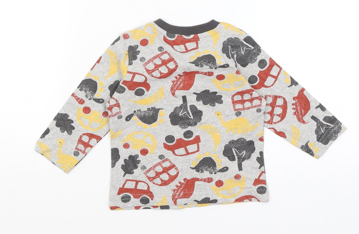 Nutmeg Baby Grey   Basic T-Shirt Size 3-6 Months  - Dinosaurs & Vehicles