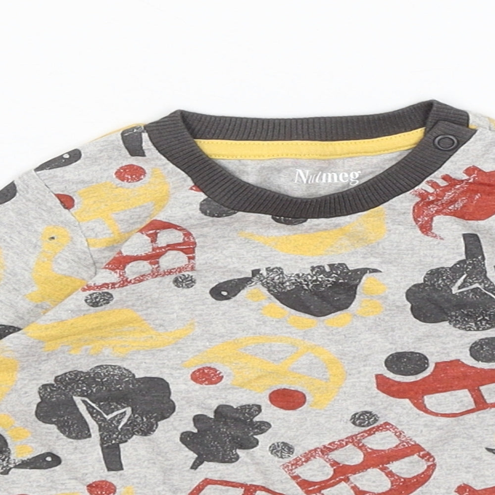 Nutmeg Baby Grey   Basic T-Shirt Size 3-6 Months  - Dinosaurs & Vehicles