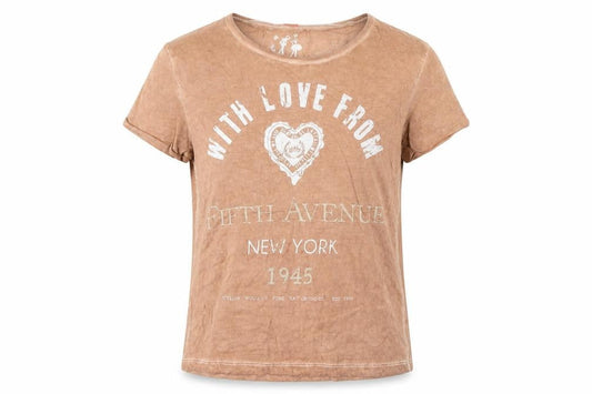 Front view of River Island girls’ beige geometric basic t-shirt, size 9-10, years