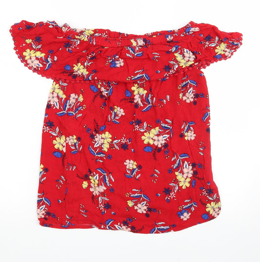 F&F Womens Red Floral  Basic Blouse Size 8