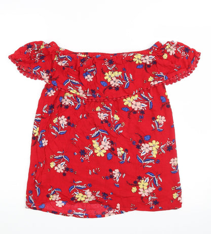 F&F Womens Red Floral  Basic Blouse Size 8