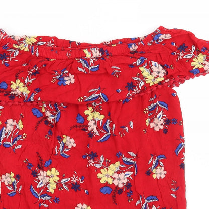 F&F Womens Red Floral  Basic Blouse Size 8