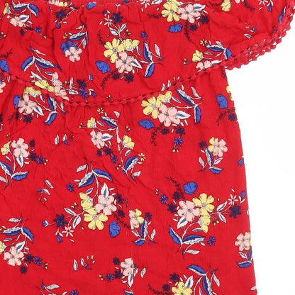 F&F Womens Red Floral  Basic Blouse Size 8