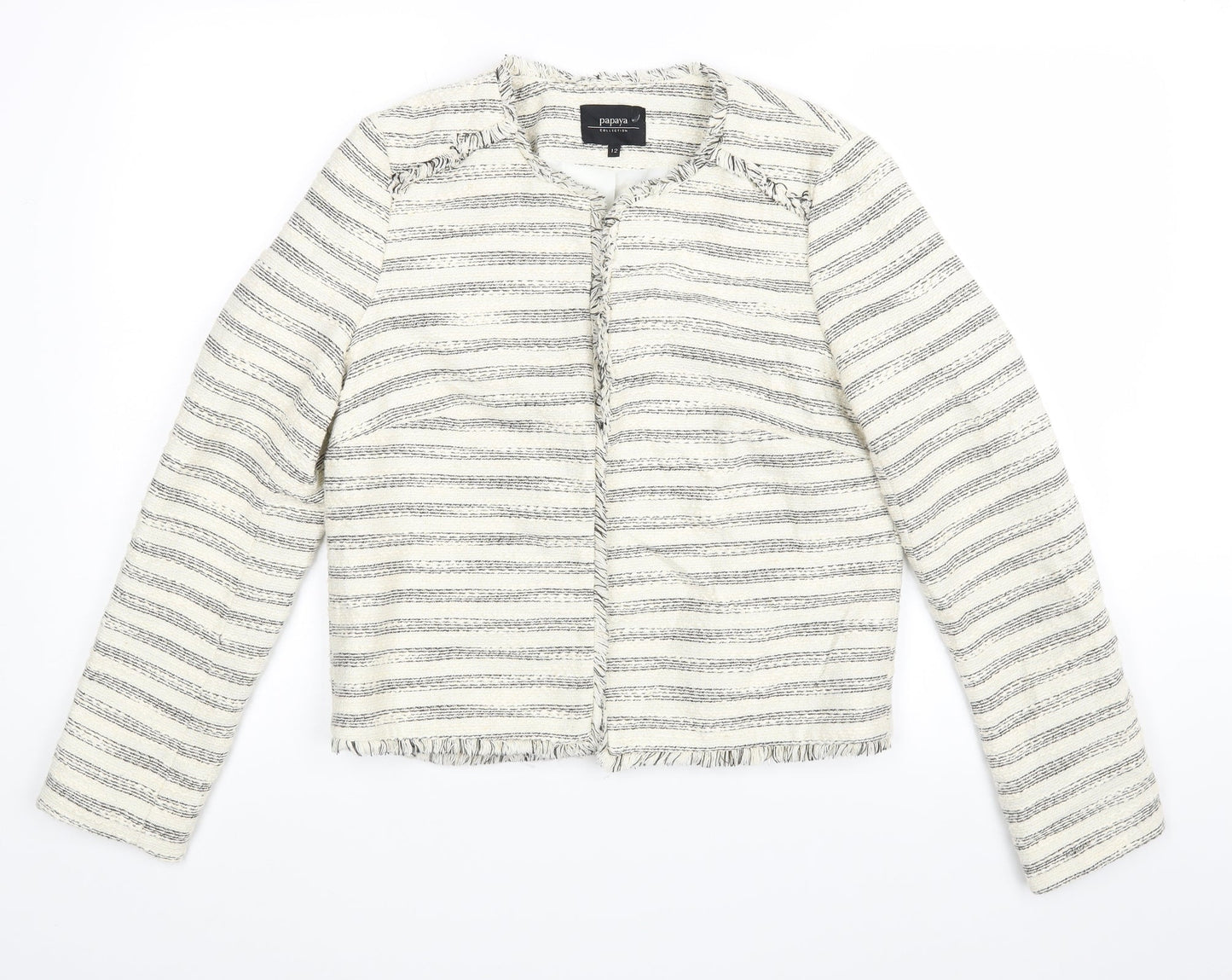 Matalan Womens White Striped  Jacket Coatigan Size 12