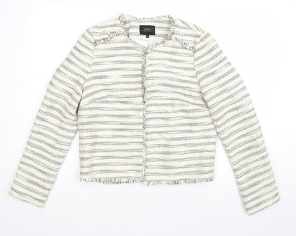 Matalan Womens White Striped  Jacket Coatigan Size 12