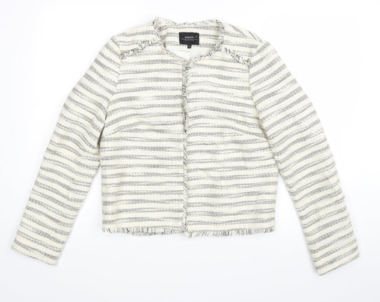 Matalan Womens White Striped  Jacket Coatigan Size 12