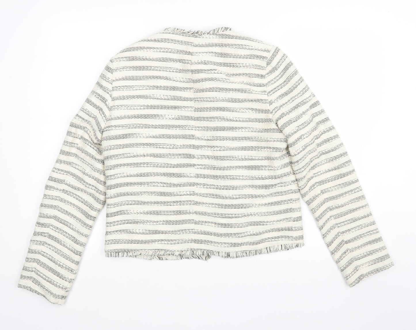 Matalan Womens White Striped  Jacket Coatigan Size 12
