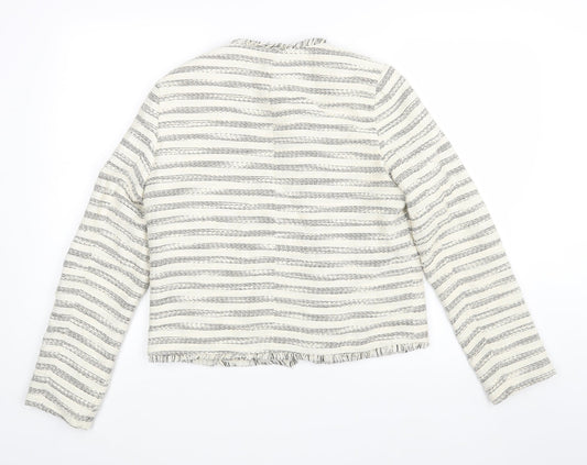 Matalan Womens White Striped  Jacket Coatigan Size 12