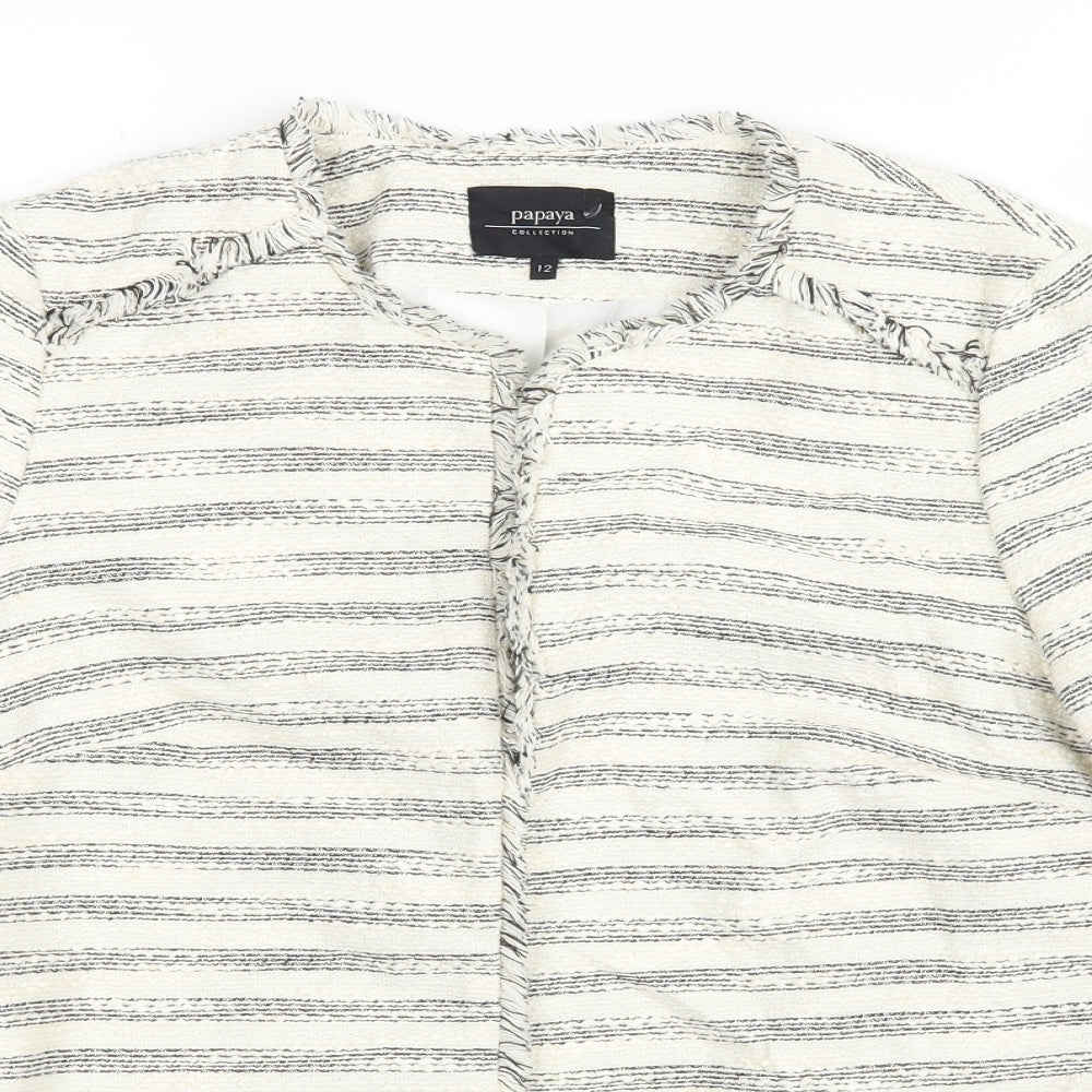 Matalan Womens White Striped  Jacket Coatigan Size 12