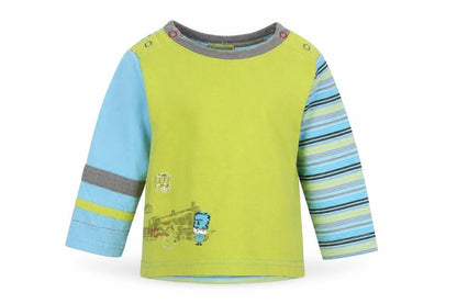 Petit Lem Boys Green Striped  Basic T-Shirt Size 18-24 Months