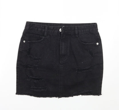 Missguided Womens Black  Rayon A-Line Skirt Size 10
