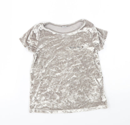 TU Girls Silver   Basic T-Shirt Size 6 Years  - velvet look