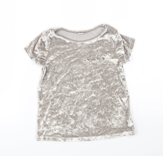 TU Girls Silver   Basic T-Shirt Size 6 Years  - velvet look
