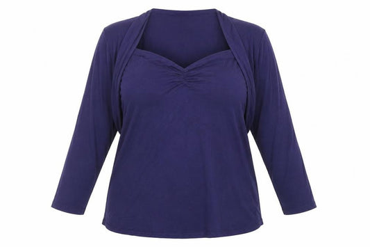 Front view of Savoir women’s blue basic blouse, size UK 20