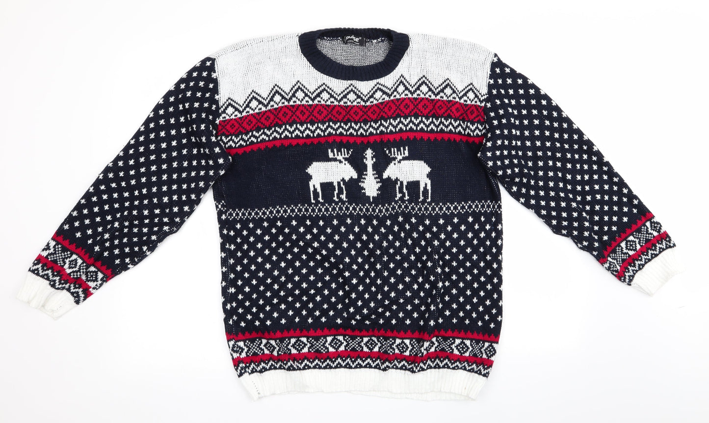 Pulse Mens Blue Animal Print  Pullover Jumper   - Christmas jumper