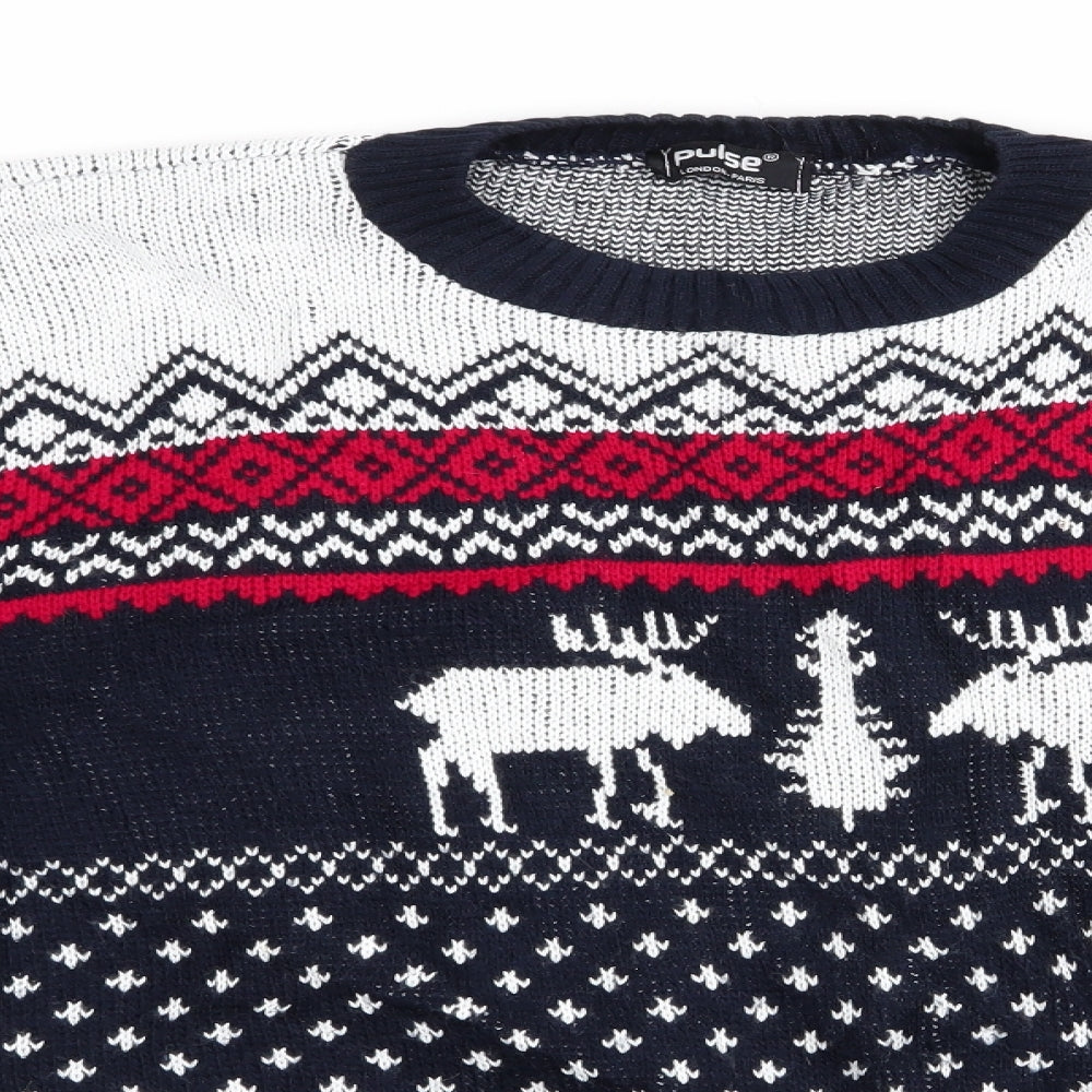 Pulse Mens Blue Animal Print  Pullover Jumper   - Christmas jumper