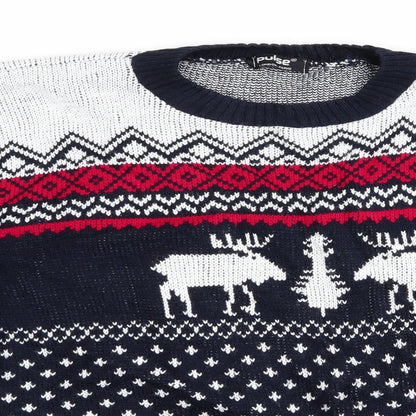 Pulse Mens Blue Animal Print  Pullover Jumper   - Christmas jumper